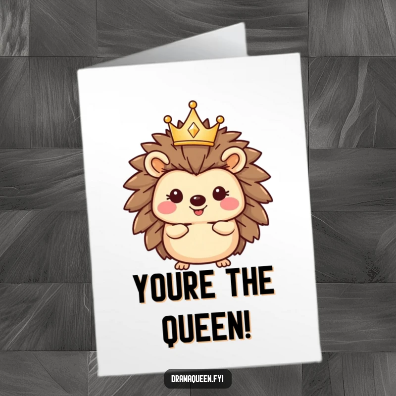 Funny Free Printable Congratulations Card: A happy hedgehog sporting a tiny, sparkling tilted crown, exuding joy and pride.