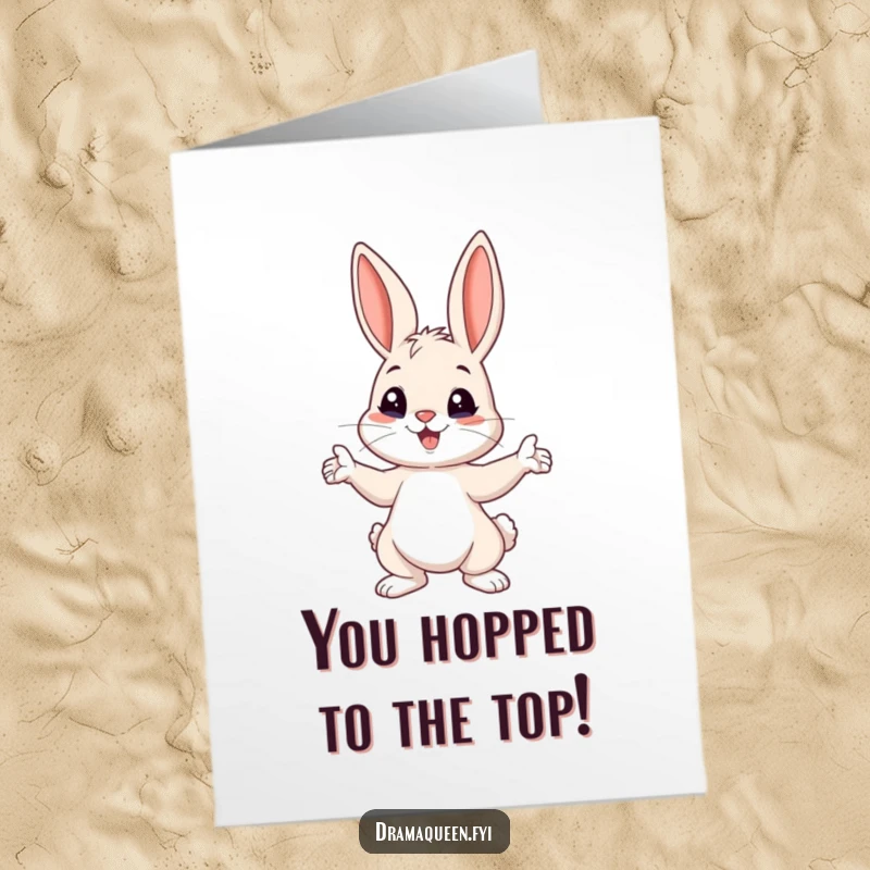 Funny free printable congratulations card featuring a playful bunny striking a dramatic pose with alert, perked-up ears.
