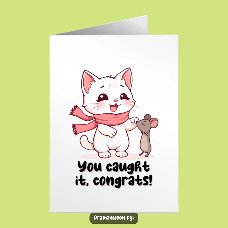 Free Printable Kitten Congrats Card: Funny Scarf Cat Toy Chase Downloadable Gift