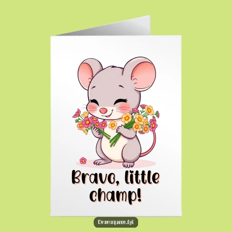 Funny Free Printable Mouse Congrats Card - Flowery & Cheerful Downloadable Art