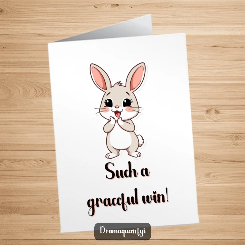 Funny Free Printable Congratulations Card: A cheerful bunny executes a dramatic curtsey with a flourish, celebrating your success.