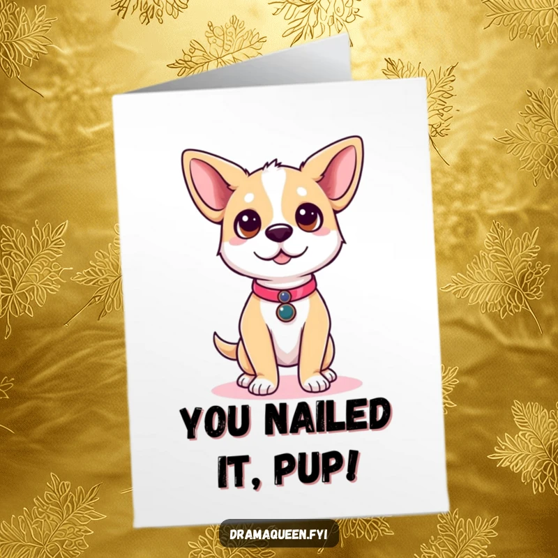 Funny Free Printable Congratulations Card: A cute dog poses like a runway model, ears perked, celebrating your fabulous success.