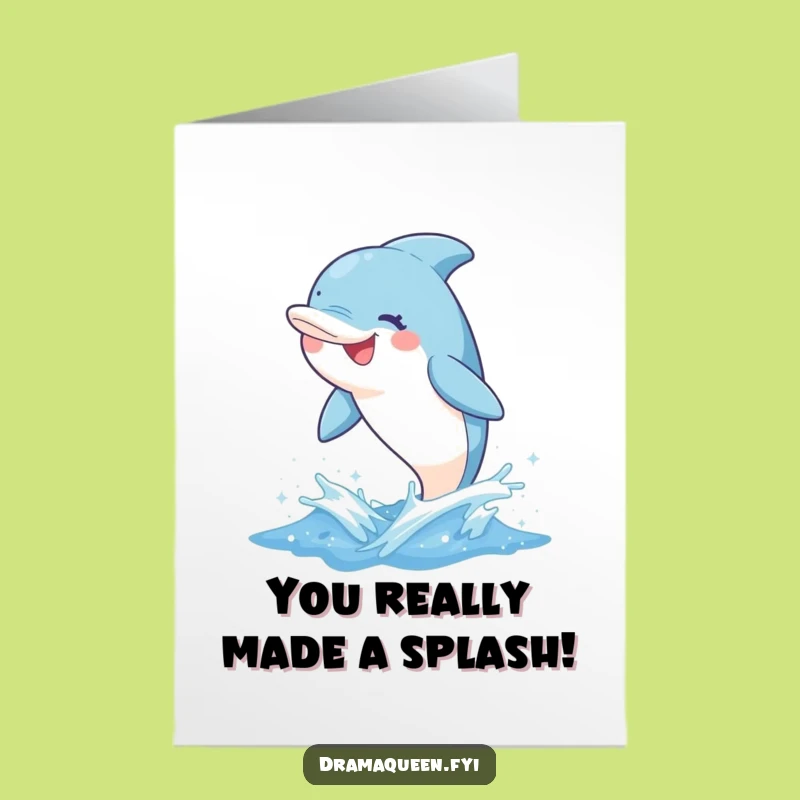 Free Printable Congrats Card: Leaping Dolphin, Funny Achievement Downloadable Greeting for Big Wins