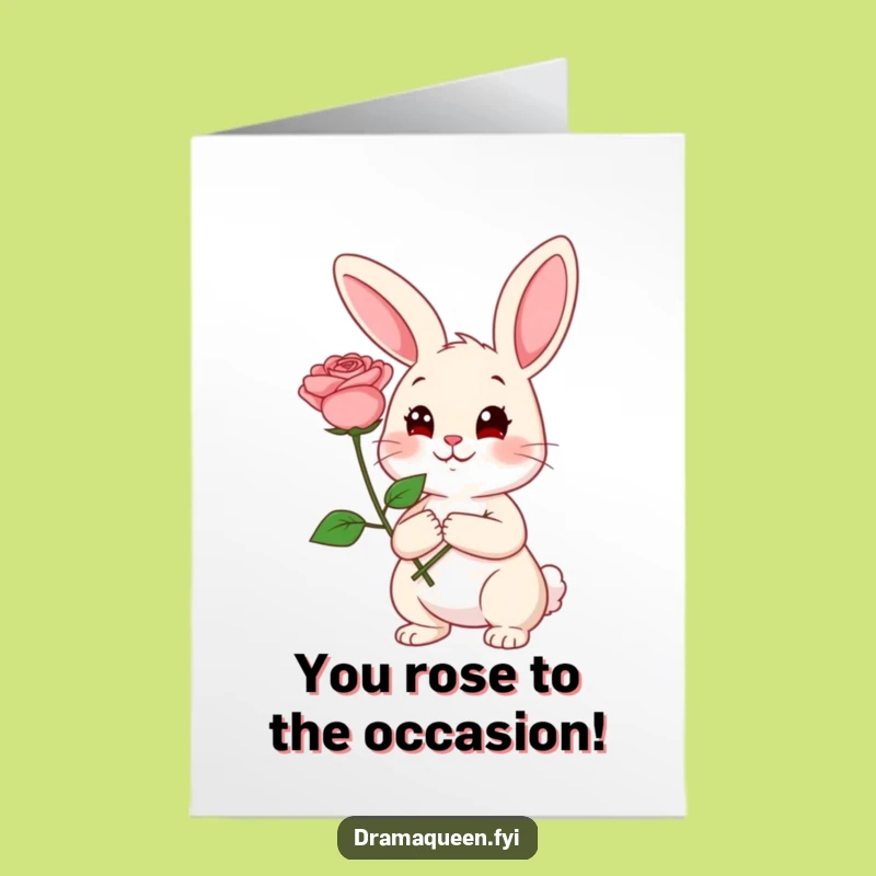 Free Printable Rabbit Congrats Card: Funny Coy Rabbit Rose Celebration Downloadable Gift
