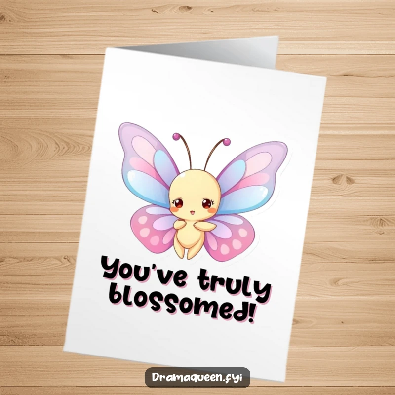 Funny Free Printable Congrats Card: A butterfly with incredibly large, detailed wings poses elegantly mid-flight.