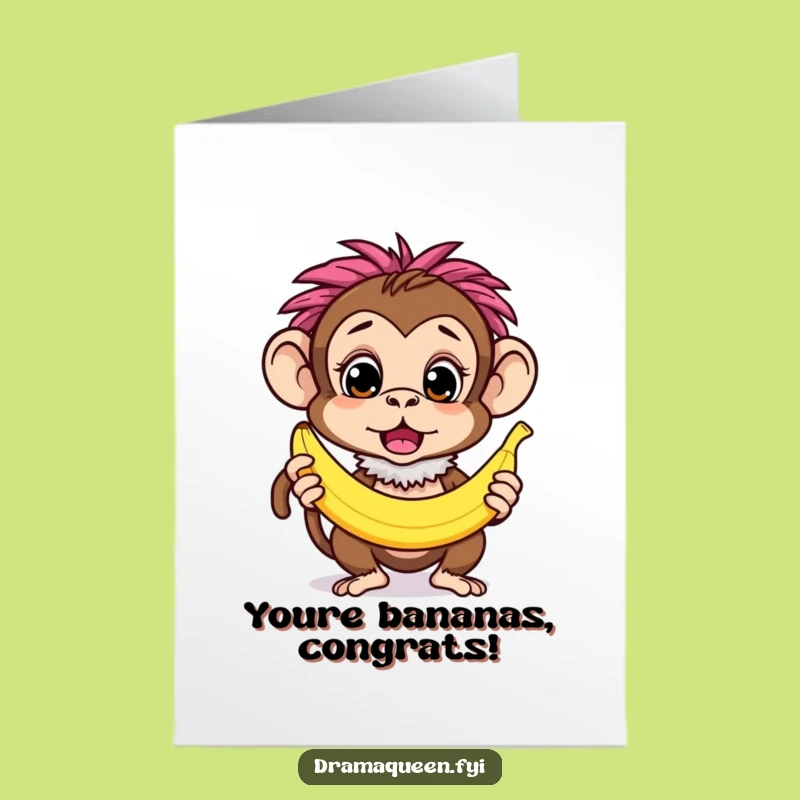 Free Printable Congrats Card: Surprised Monkey, Feather Boa, Humorous Downloadable Gift