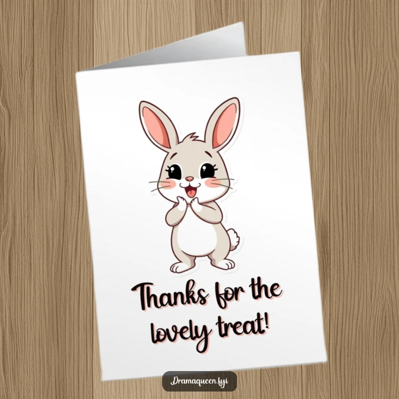 Funny Free Printable Thank You Card: A cheerful bunny practices a dramatic curtsey with a flourish, showing gratitude.