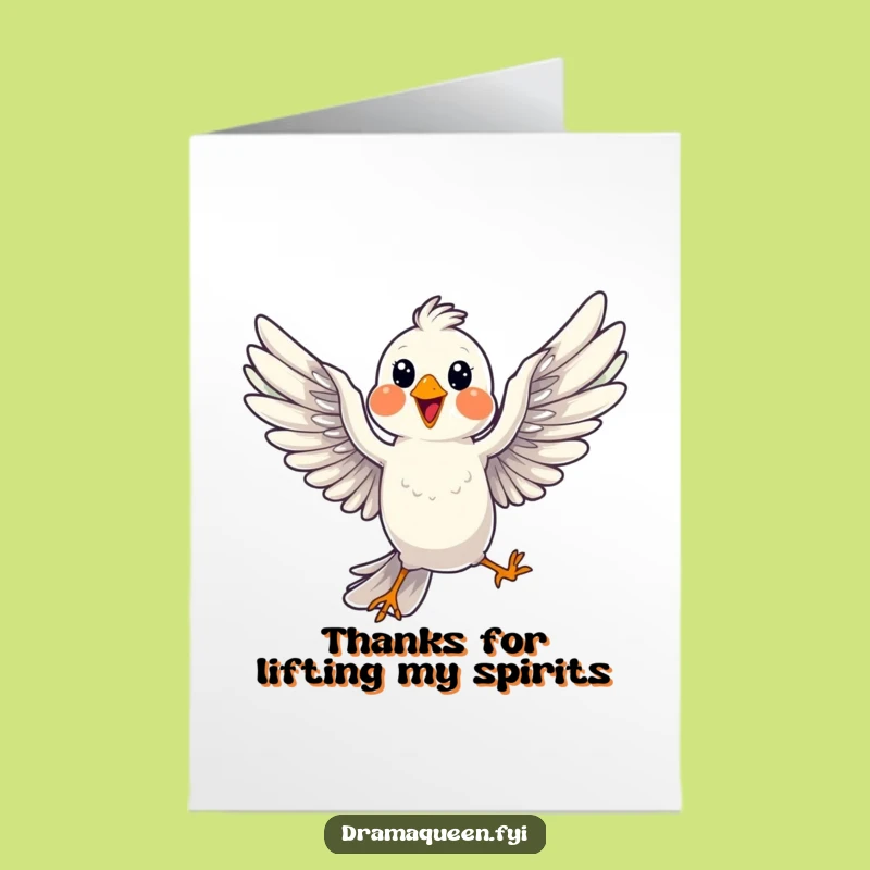 Free Printable Funny Thank You Card: Bird Mid-Flight Pose Wings Spread Downloadable