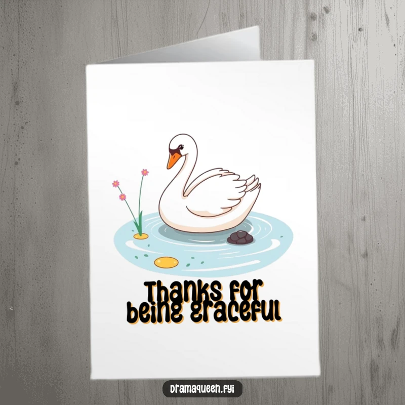 Funny free printable thank you card featuring a sassy swan gliding gracefully, a chic and downloadable way to express gratitude.