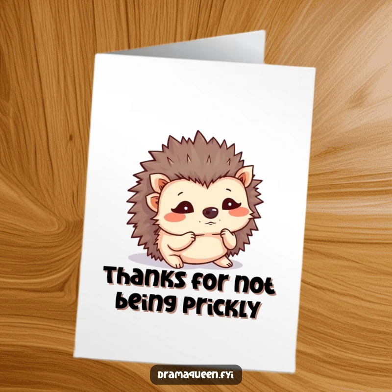 Funny Free Printable Thank You Card A tiny hedgehog with a flustered expression shaking its quills gratefully.