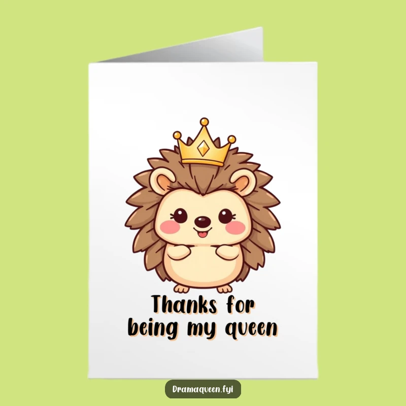 Free Printable Thank You Card: Adorable Crowned Hedgehog, Funny Downloadable Greeting for Expressing Gratitude