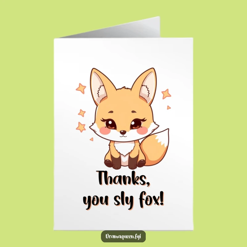 Free Printable Thank You Card: Coy Fox Eyelash Batting, Funny Downloadable Gift for Expressing Gratitude