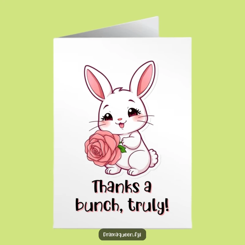 Free Printable Thank You Card: Coy Rabbit Rose, Sweet Downloadable Gift of Thanks