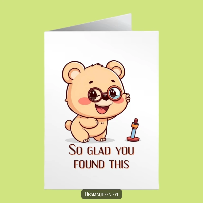 Free Printable Thank You Card: Bear Cub Monocle - Excited Funny Downloadable Gift