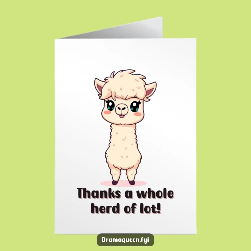 Free Printable Thank You Card: Funny Alpaca Dramatic Pose - Downloadable Gratitude