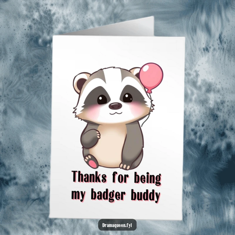 Funny Free Printable Badger Thank You Card: A thoughtful badger gazes at a passing balloon, expressing unspoken gratitude.