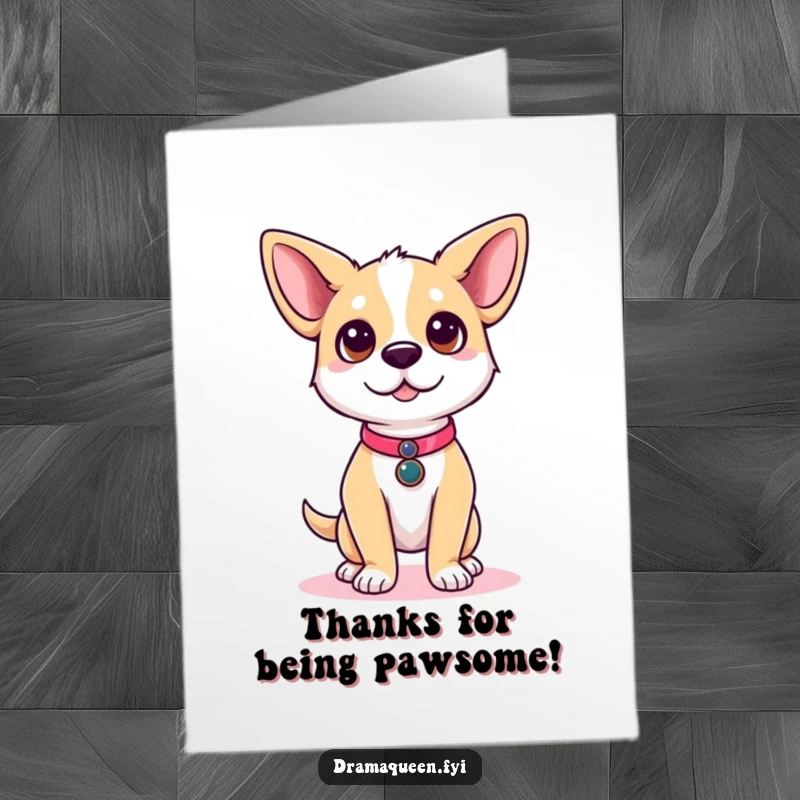 Funny Free Printable Thank You Card: A cute dog poses confidently on a runway, ears perked, offering a stylish thank you.