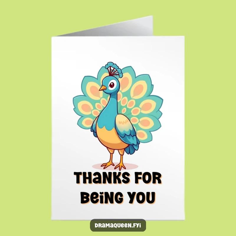 Free Printable Thank You Card: Proud Peacock Feathers, Funny Downloadable Gift for Gratitude