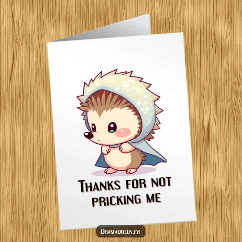 Funny Free Printable Hedgehog Thank You Card: shy hedgehog peeking, expressing thanks secretly and cutely.