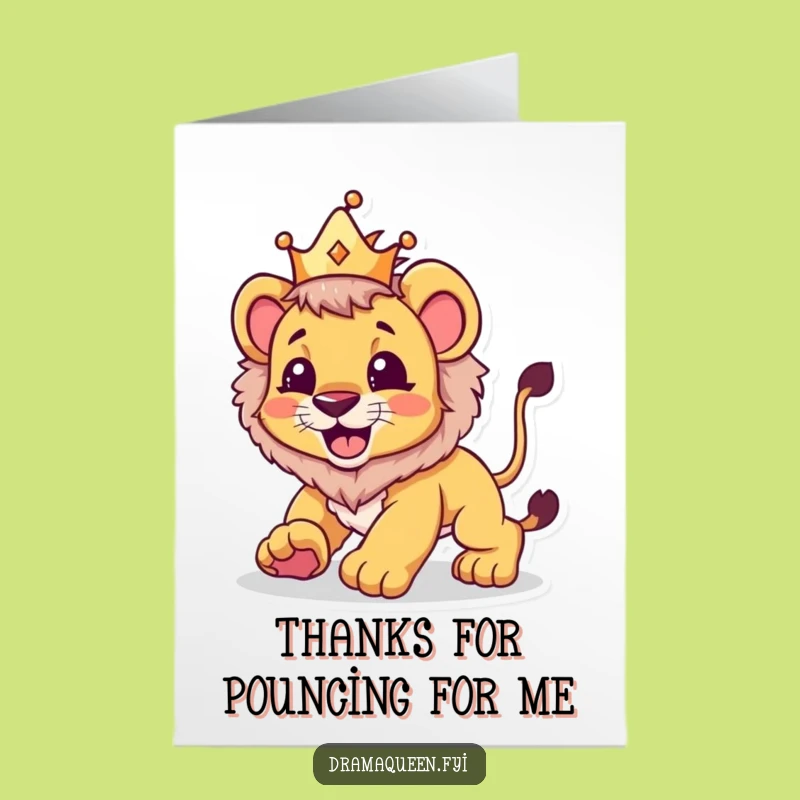Free Printable Lion Cub Thank You Card: Crowned Pouncer