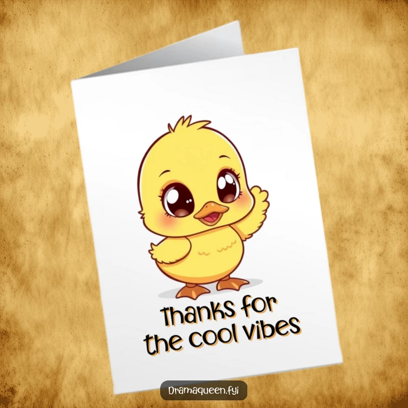 Funny Free Printable Thank You Card A cute duckling with sparkly eyes dramatically fanning itself with gratitude.