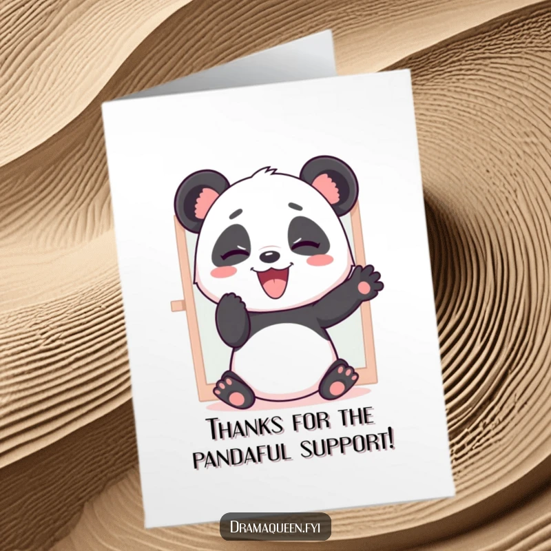 Funny Free Printable Thank You Card: A giggling panda is caught mid-dramatic pose, showing appreciation.