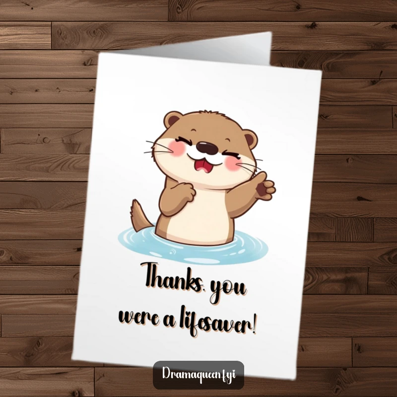 Funny Free Printable Thank You Card: A delighted otter strikes a dramatic pose in the water with a playful wink, saying thanks.