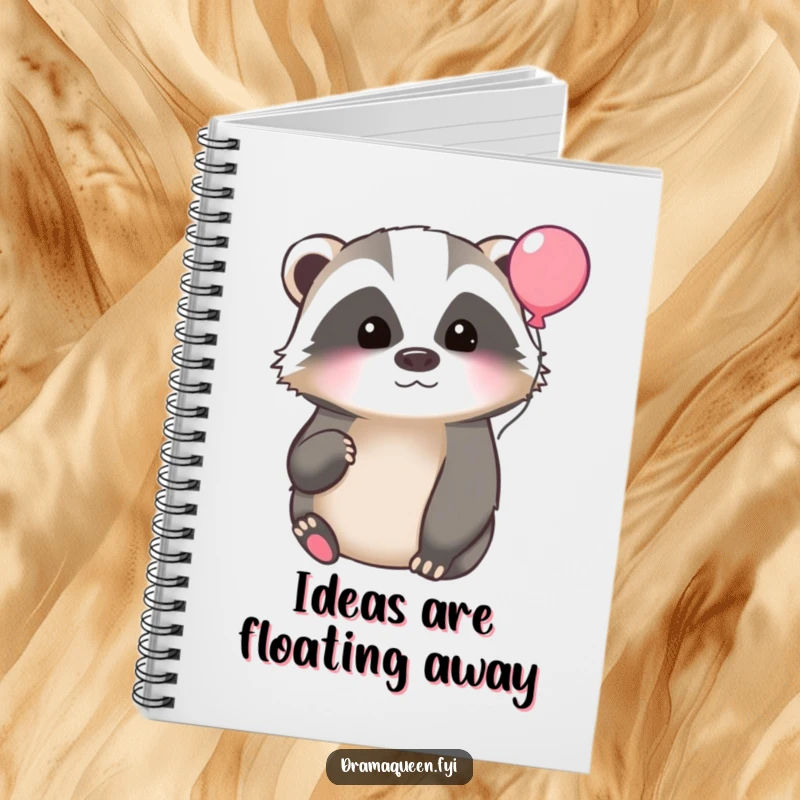 Funny notebook with a thoughtful badger looking at a floating balloon, perfect for capturing creative ideas and daily reflections with humor.