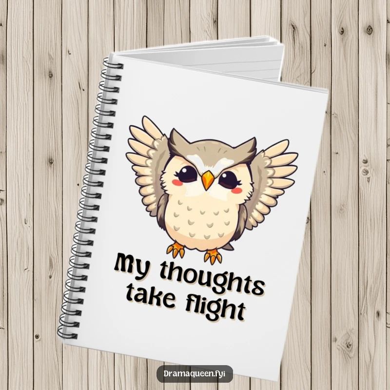 Funny notebook with a dramatic owl hooting with flair and wings extended, perfect for recording thoughts with theatrical humor.