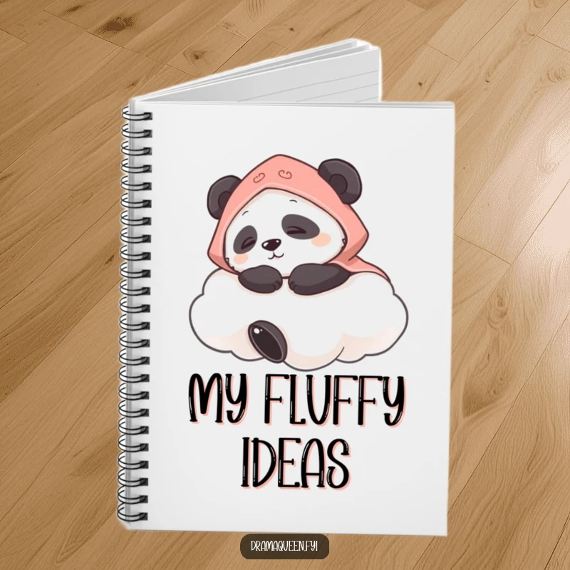 Funny notebook with a panda wearing a cape napping on a cloud, perfect for jotting down creative ideas and peaceful notes.