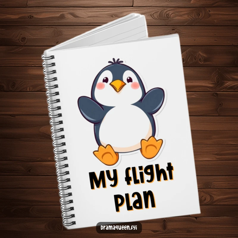 Funny penguin notebook featuring a playful character in a dramatic pose with flippers out, perfect for writing notes and planning.