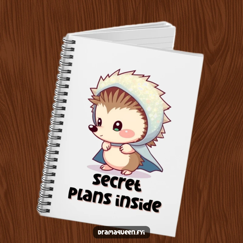 Funny Shy Hedgehog Cape Notebook: A notebook with a shy hedgehog peeking from a sparkly cape, ideal for journaling.
