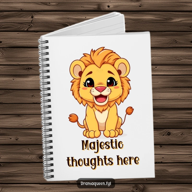 Funny Notebook: Majestic lion cub striking a regal pose, ready to record thoughts with a playful grin.