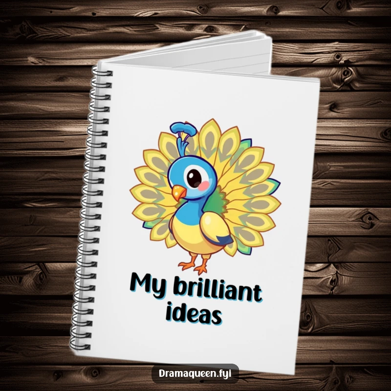 Funny Notebook: Peacock fanning its iridescent tail feathers, ready to inspire grand ideas and dazzling notes.