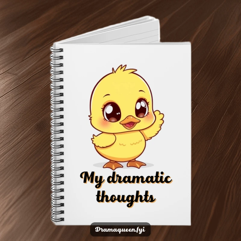 Funny duckling notebook, large sparkly eyes, fanning dramatically. A cute and humorous journal for all your thoughts. Perfect.