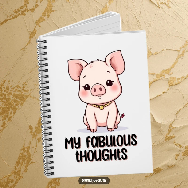 Funny Piglet Necklace Notebook: A notebook with a playful piglet wearing a necklace, looking for attention, for writing and drawing.