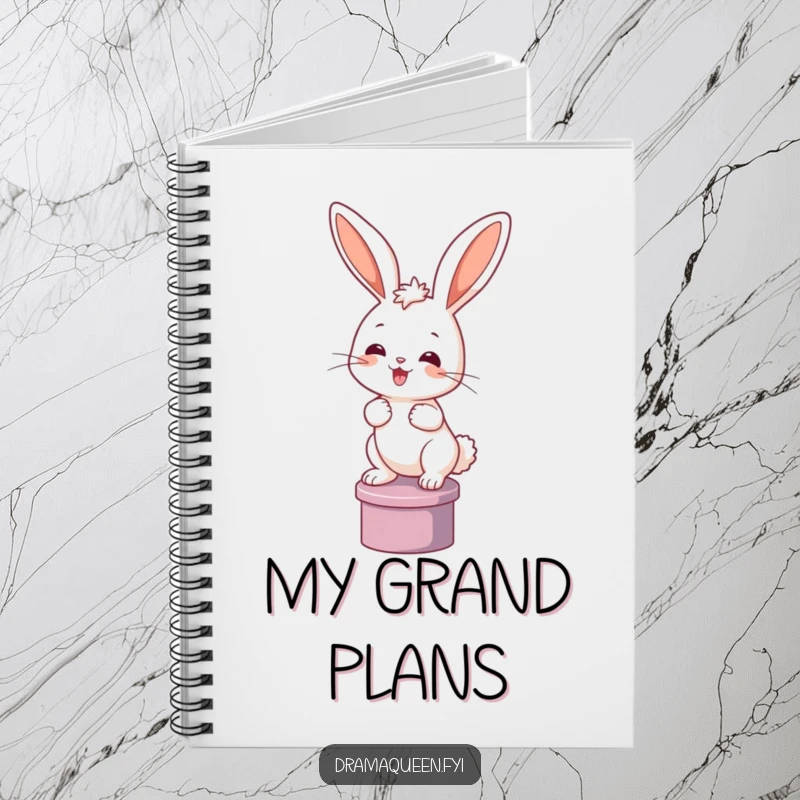 Funny bunny notebook with a happy rabbit posing on a pedestal. Ideal for notes, journaling, and gifting.