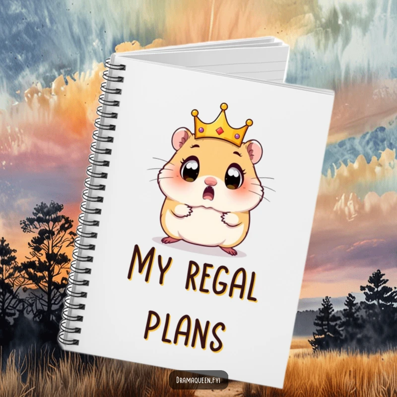 Funny Hamster Notebook: Features a wide-eyed hamster looking surprised as its tiny crown hilariously falls off.