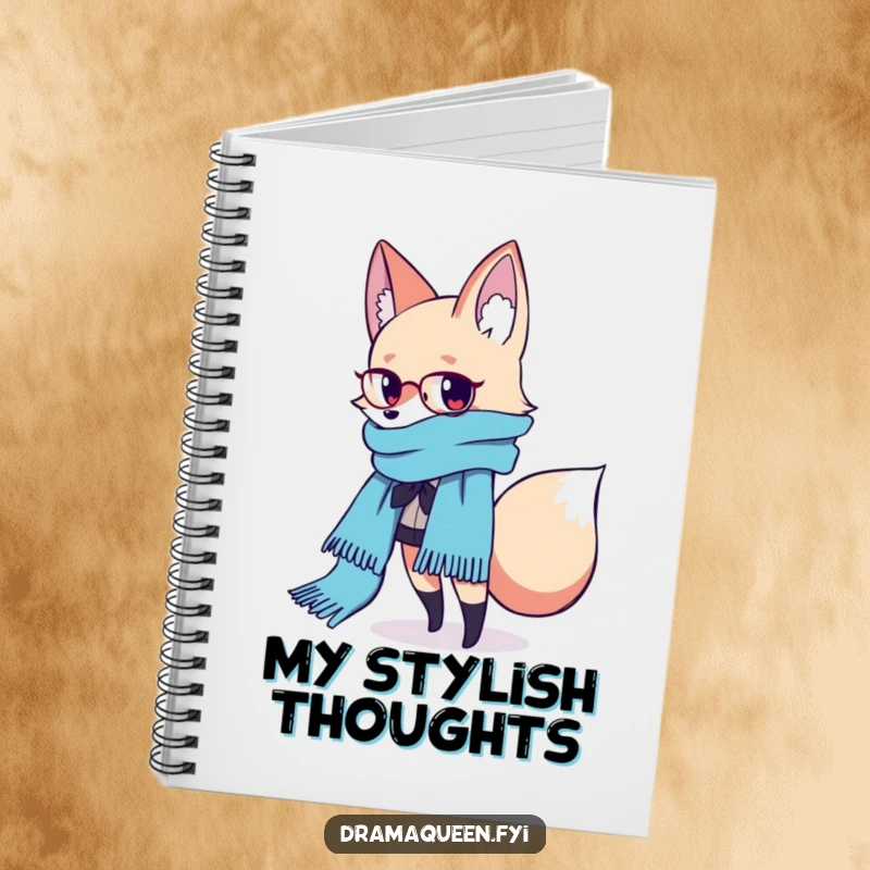 Funny Fashion Fox Scarf Notebook: A fashionable fox poses with a flowing scarf, perfect for jotting down stylish and funny ideas.