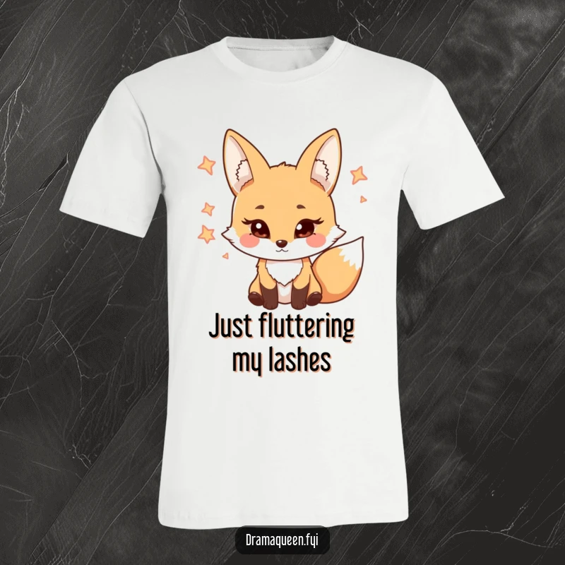 Funny Fox T-Shirt with a cute character coyly batting eyelashes, showcasing a playful and flirtatious personality with humor.