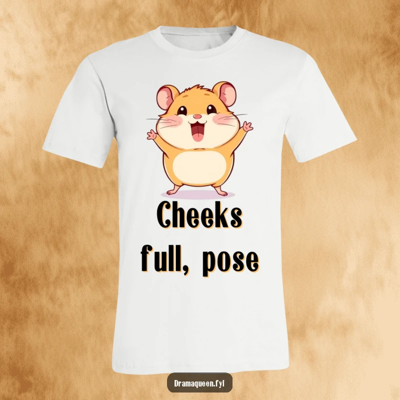 Funny Hamster Pose T-Shirt: A happy hamster striking a dramatic pose with cheeks puffed out, ready for anything.
