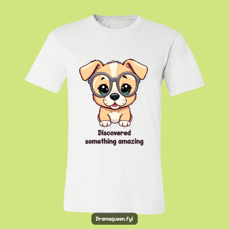 Funny Puppy Peeking T-Shirt: Amazed Character Opera Glasses Graphic Tee, Hilarious Gift