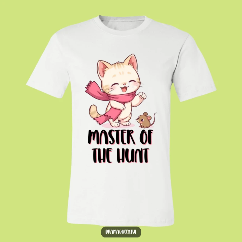 Funny Kitten Drama T-Shirt: Cute Cat with Pink Scarf, Hilarious Toy Mouse Chase Tee Gift