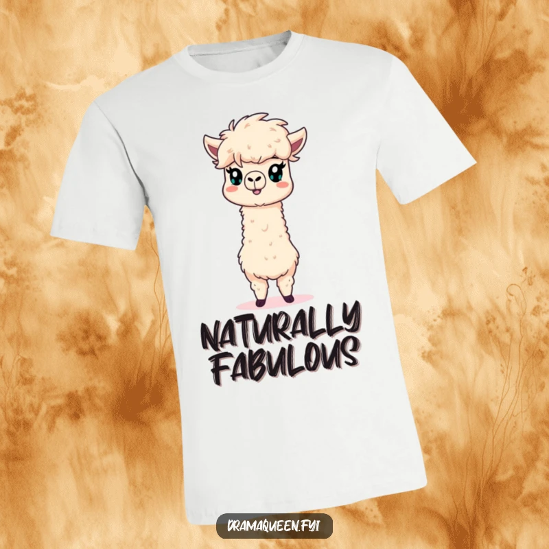 Funny alpaca t-shirt featuring a fluffy mane and a super dramatic pose, exuding confidence and sass.