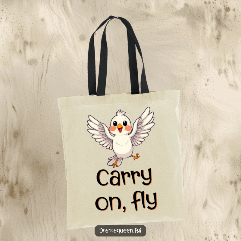 Funny Bird Pose Tote Bag: A cheerful bird dramatically striking a pose mid-flight, wings spread, a charming accessory.