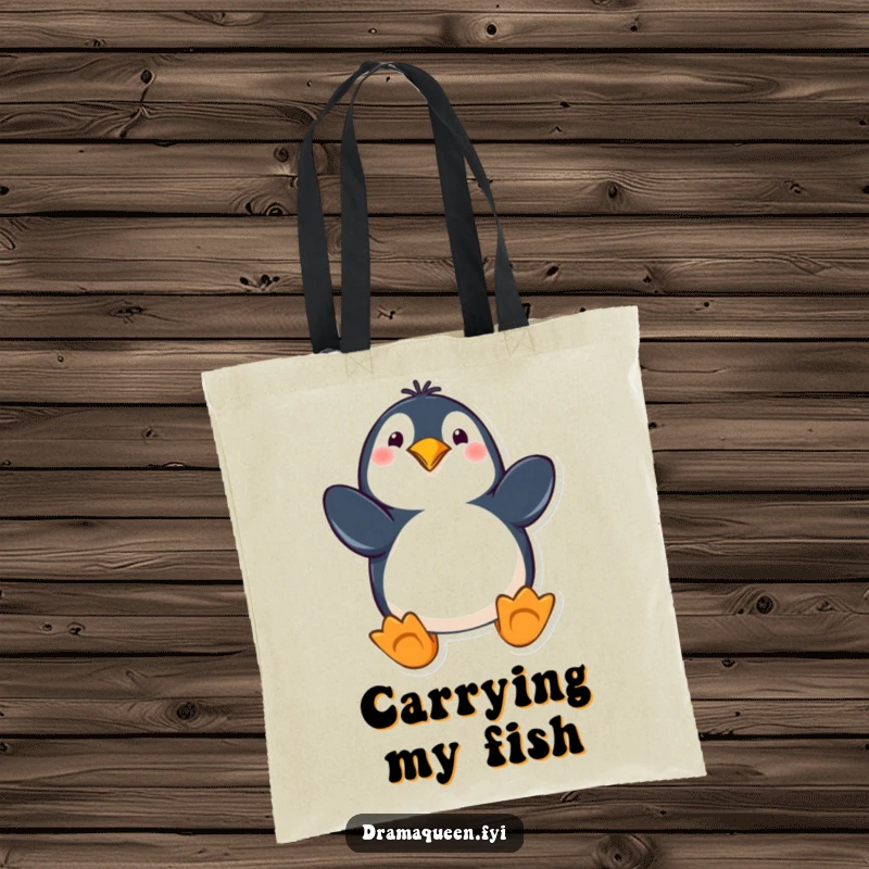 Funny penguin tote bag with a playful character striking a dramatic pose with flippers extended, perfect for shopping and daily use.