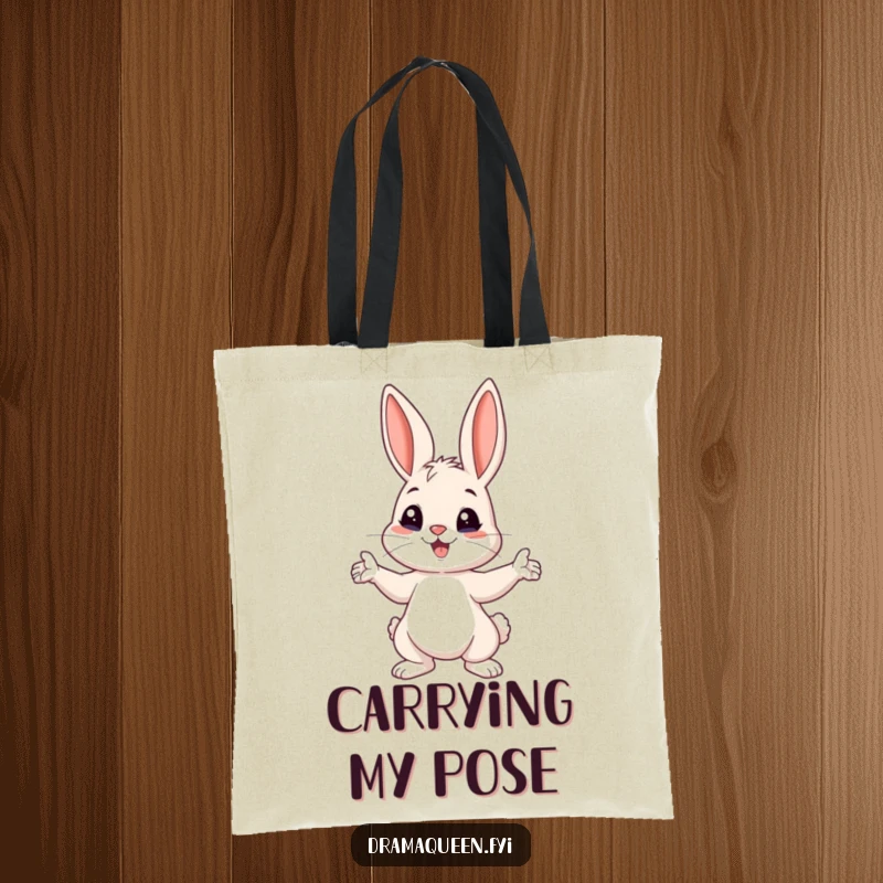 Funny Bunny Pose Tote Bag: A playful bunny dramatically striking a pose with ears perked up, a charming accessory.
