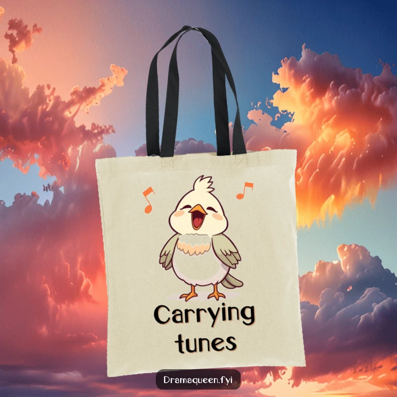 Funny Bird Tote Bag: A proud little bird with chest puffed out sings a loud, comical tune.