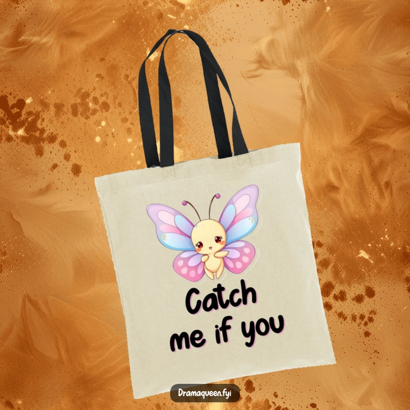 Funny Tote Bag: Eye-catching butterfly with large, elaborate wings, posing dramatically in mid-air.