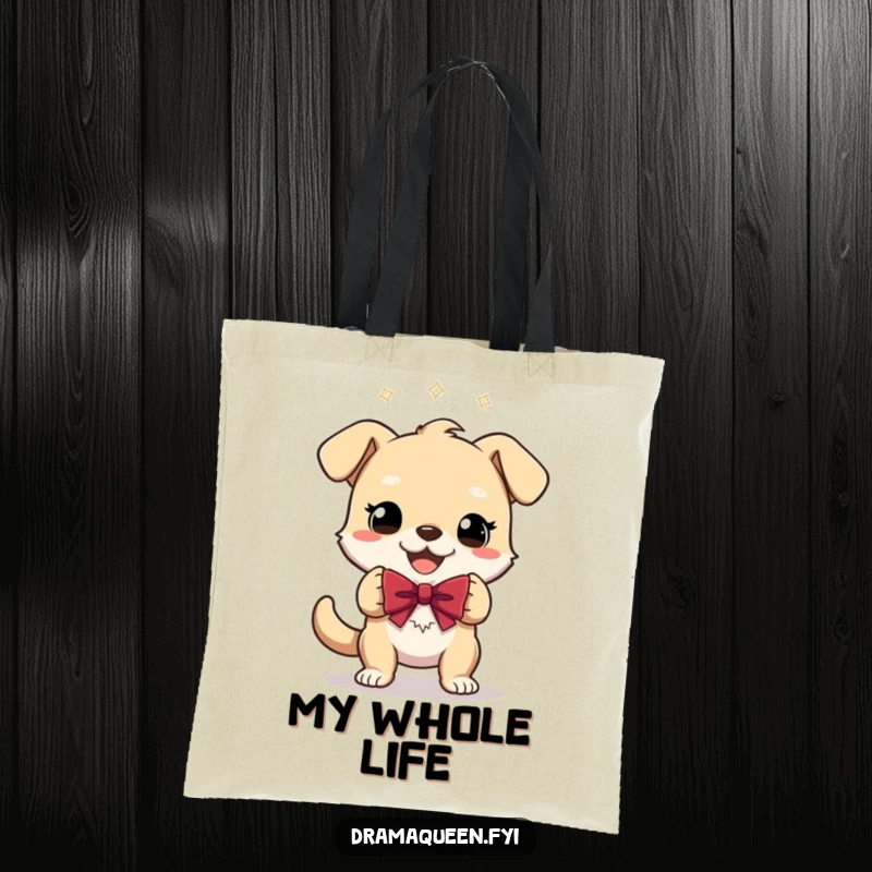 Funny Tote Bag showcasing a gleeful dog character performing a theatrical bow, ideal for carrying items with humorous performance flair.